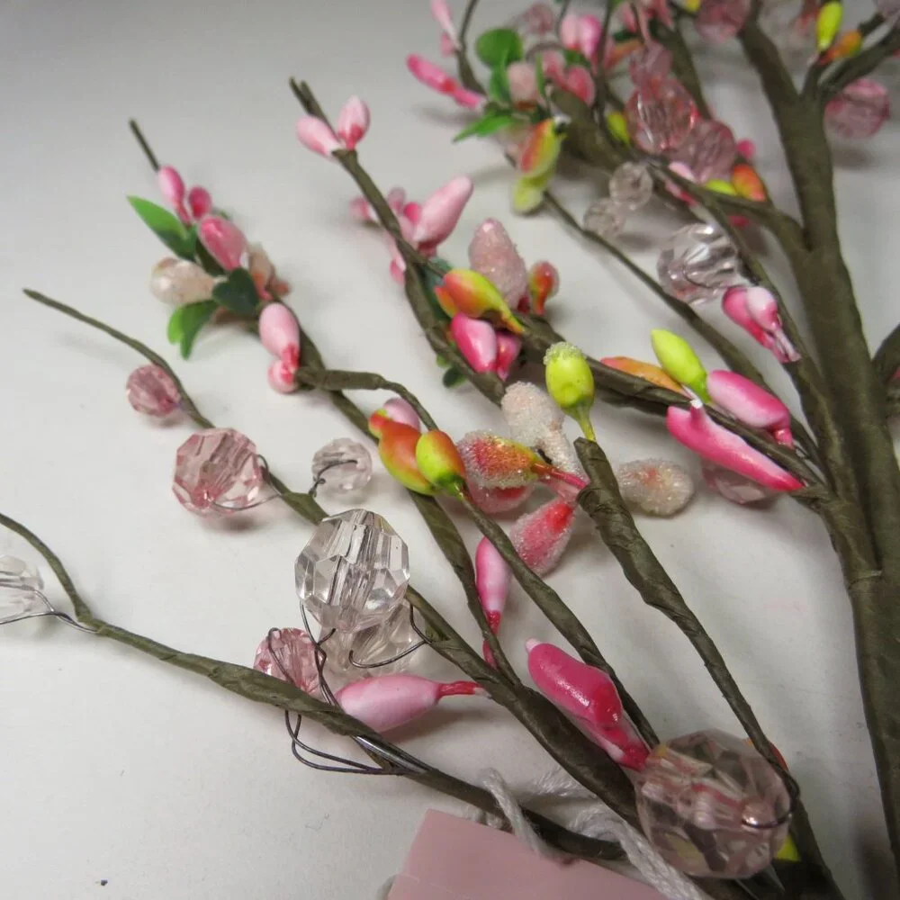 Pink Spring Floral branch with Pip berries loop for hang(with beads and frosted